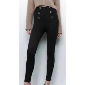 Zara Black Jewel Button High Waisted Leggings Size L